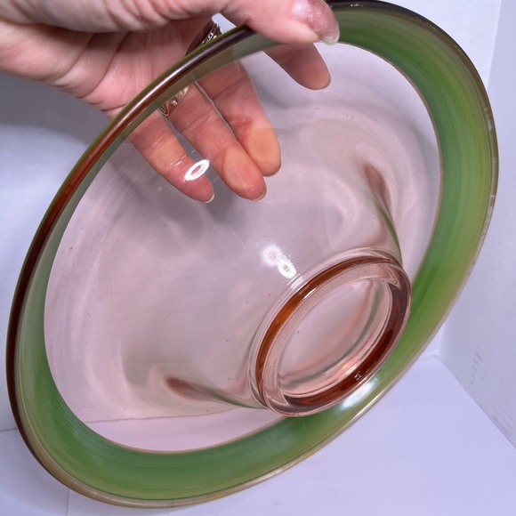 Vintage Tiffin Franciscan Rambler Rose Rolled Edge Console Pink Green Gold Rim - Picture 3 of 17